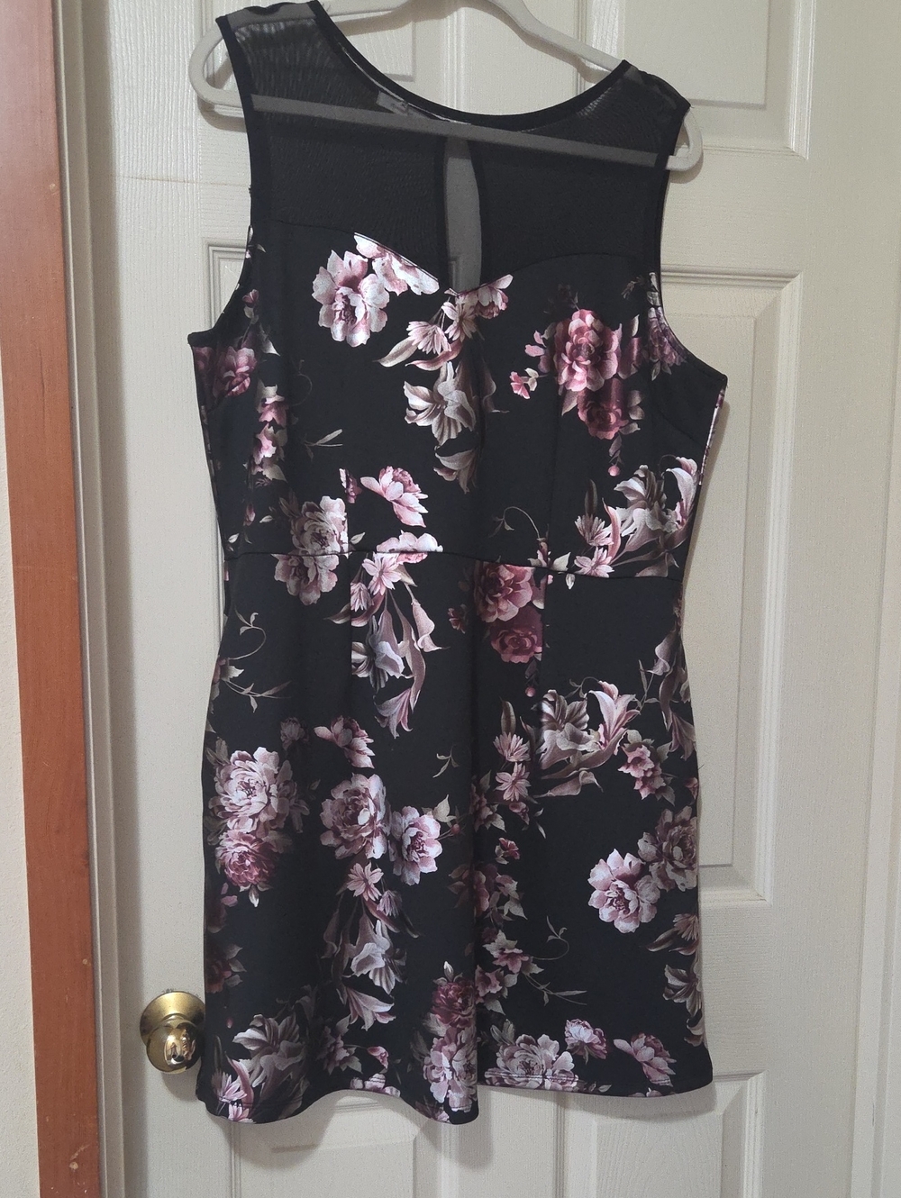 Maurices Black Floral Sleeveless Mini Dress with Pink Accents